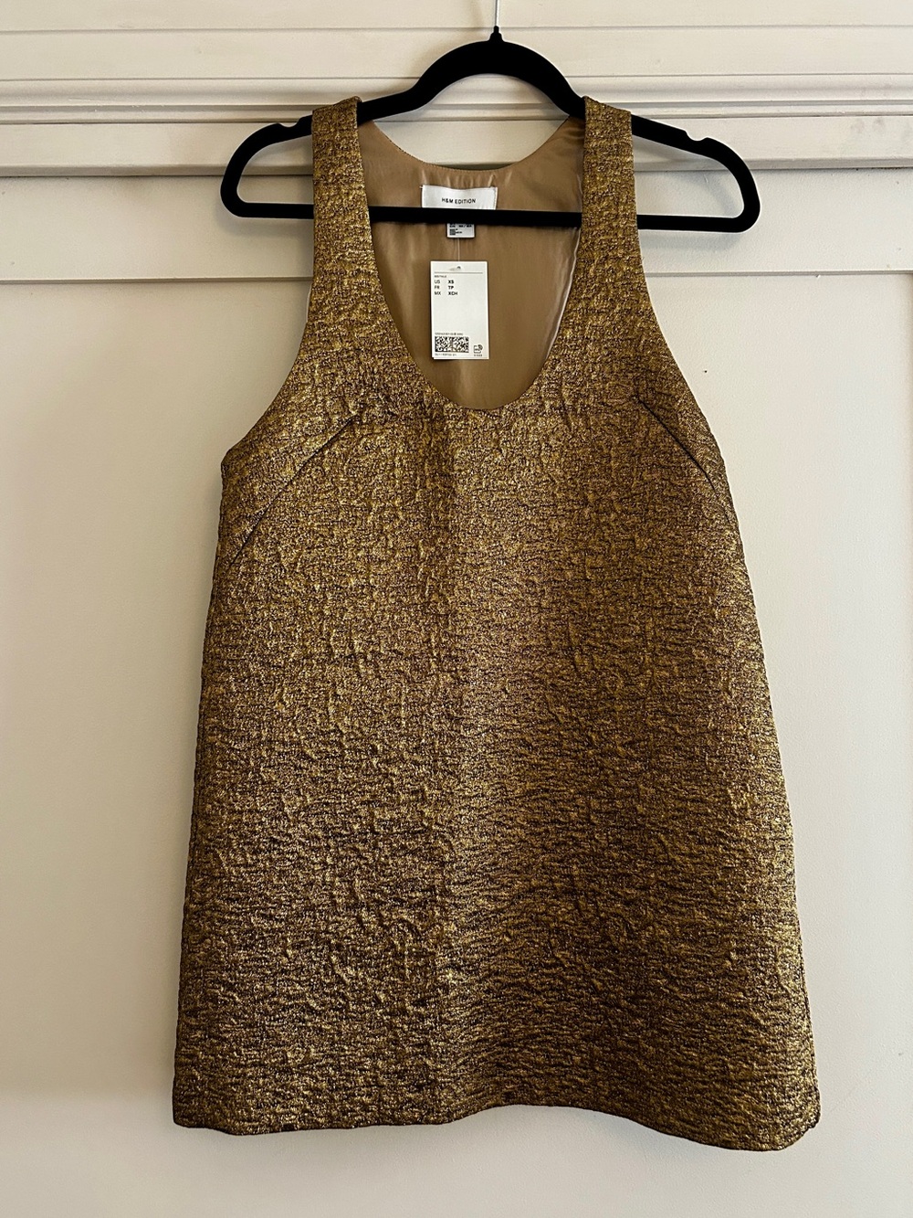 H&M EDITION Metallic Gold Textured Tank Shift Dress!